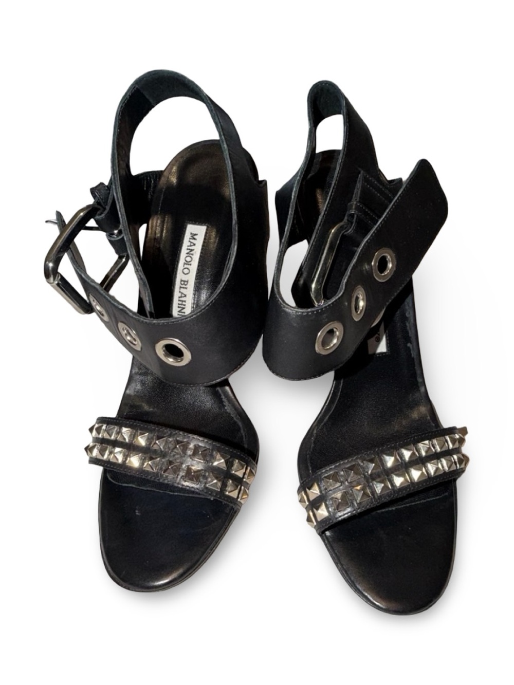 Manolo Blahnik Black Studded Leather Buckle Ankle Strap Sandals, 38 - Picture 8 of 16